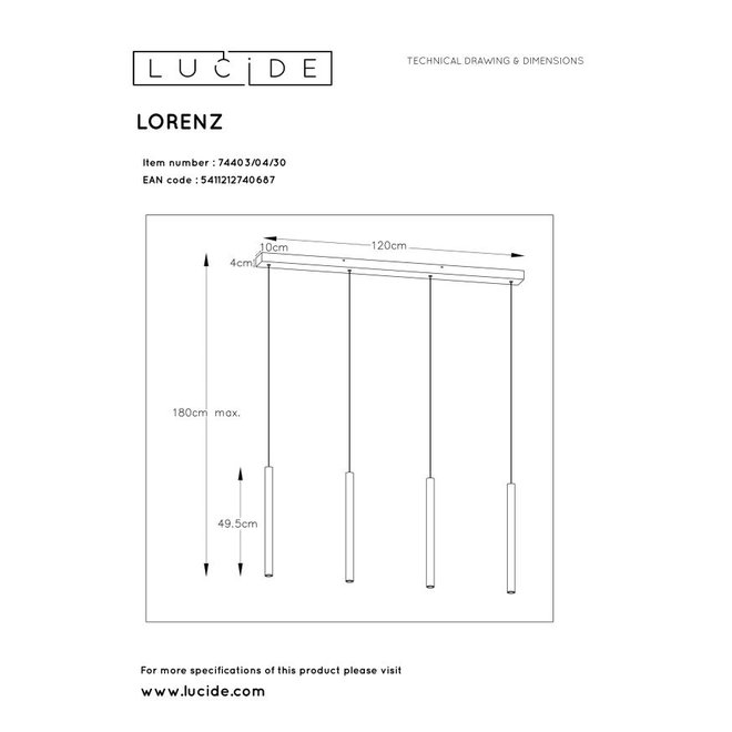 Lucide Lorenz - Hanglamp LED Dimb. 4x4W 3000K Zwart