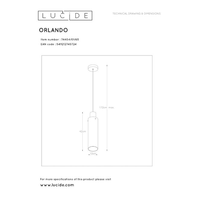 Lucide Orlando - Hanglamp Ø 10 cm 1xE27 Fumé- 2e kansje