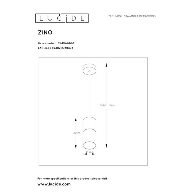 Lucide Zino - Hanglamp Ø 10 cm 1xE27 Mat Goud / Messing