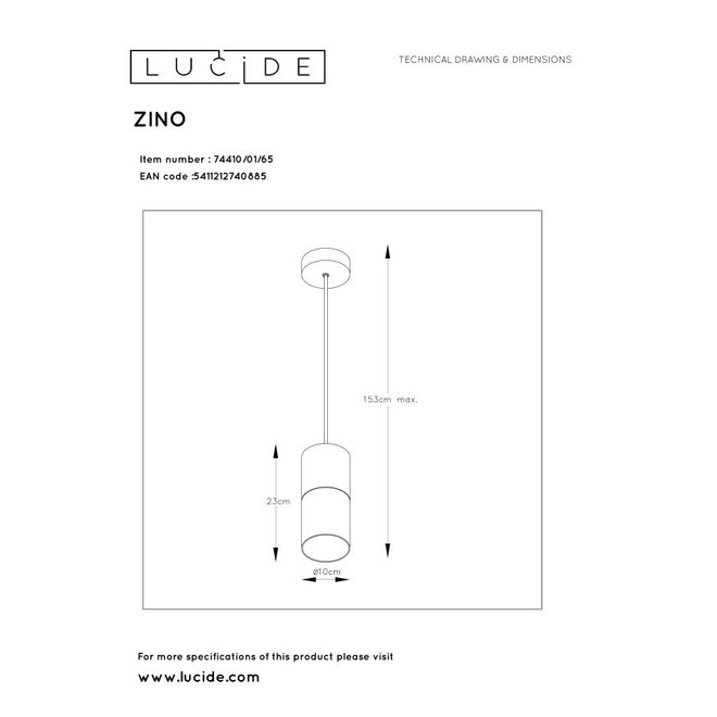 Lucide Zino - Hanglamp Ø 10 cm 1xE27 Zwart