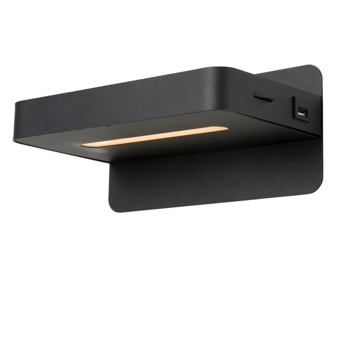 Lucide Atkin - Bedlamp LED 1x5W 2700K Met USB oplaadpunt Zwart