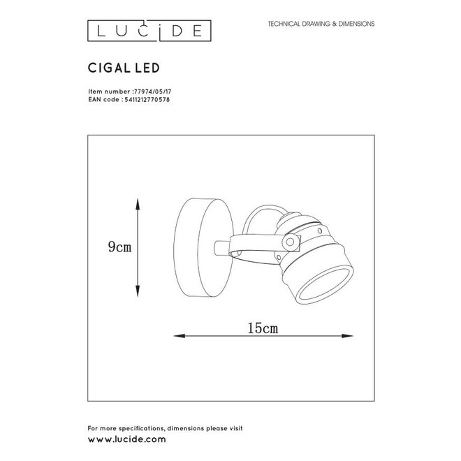 Lucide Cigal - Plafondspot Ø 9 cm LED GU10 1x5W 2700K Koper