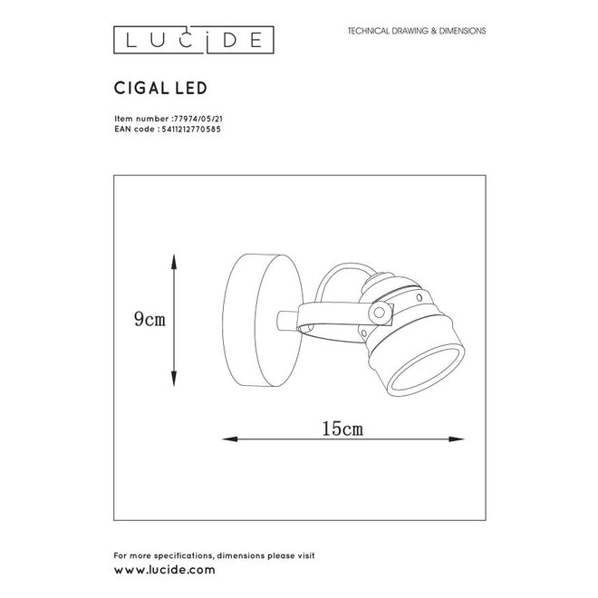 Lucide Cigal - Plafondspot Ø 9 cm LED GU10 1x5W 2700K Antiek wit