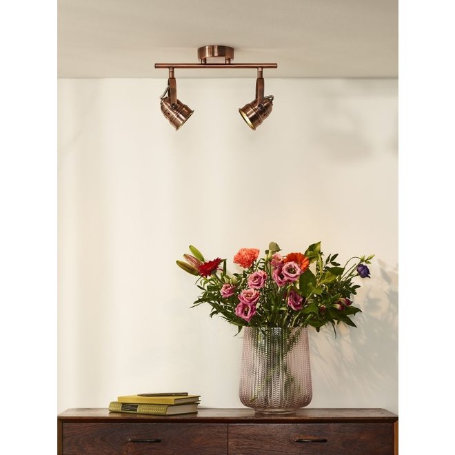 Lucide Cigal - Plafondspot Ø 9 cm LED GU10 2x5W 2700K Koper