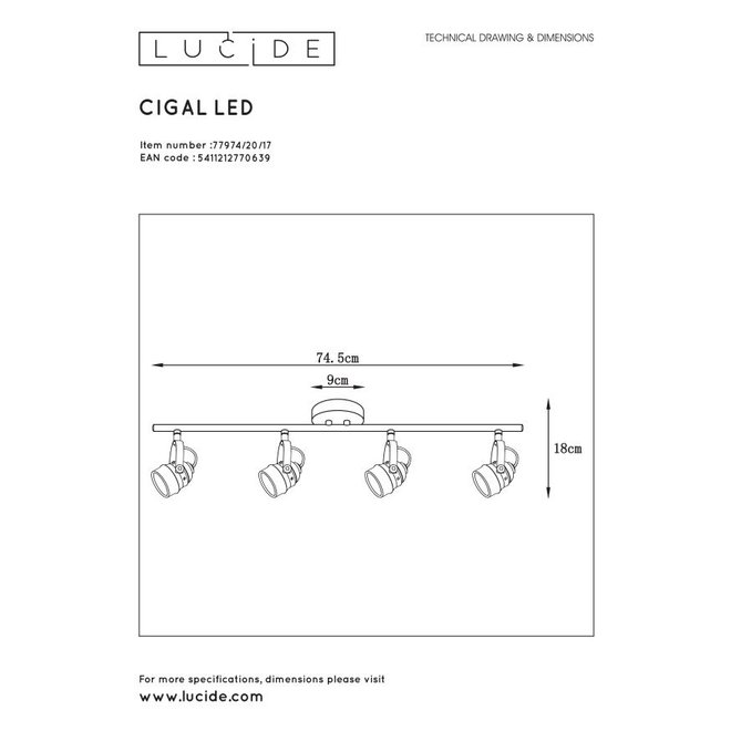 Lucide Cigal - Plafondspot Ø 9 cm LED GU10 4x5W 2700K Koper