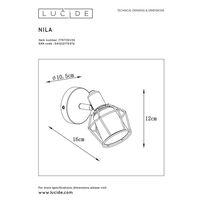 Lucide Nila - Plafondspot 1xE14 Zwart