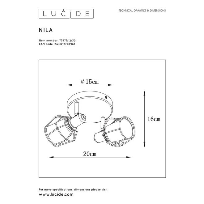 Lucide Nila - Plafondspot 2xE14 Zwart