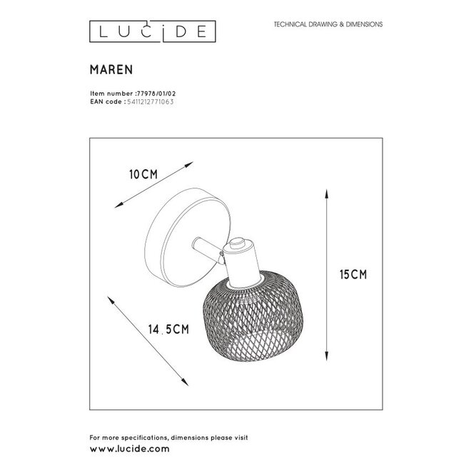 Lucide Maren - Wandspot 1xE14 Mat Goud / Messing