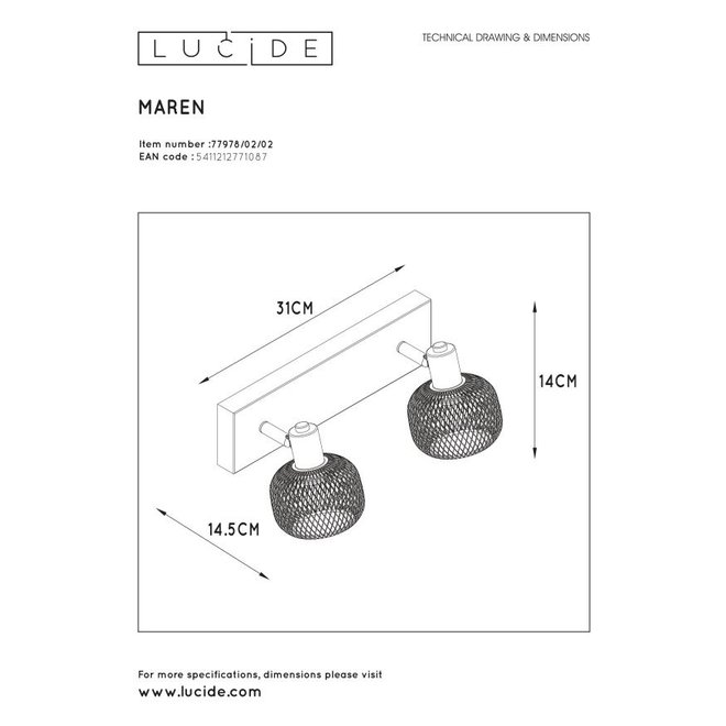 Lucide Maren - Plafondspot 2xE14 Mat Goud / Messing