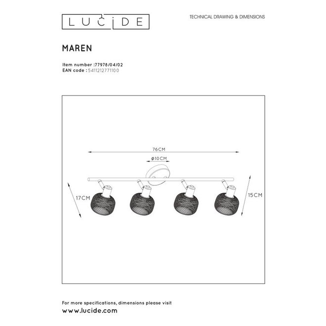 Lucide Maren - Plafondspot 4xE14 Mat Goud / Messing