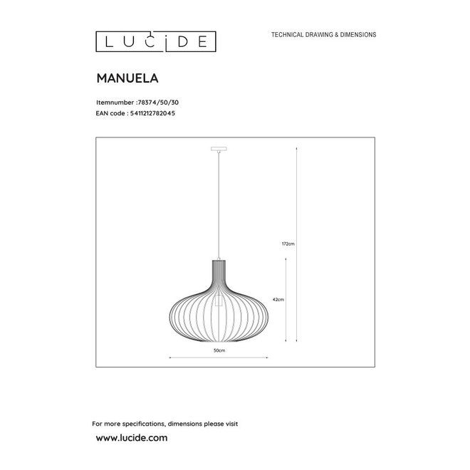 Lucide Manuela - Hanglamp Ø 50 cm 1xE27 Zwart