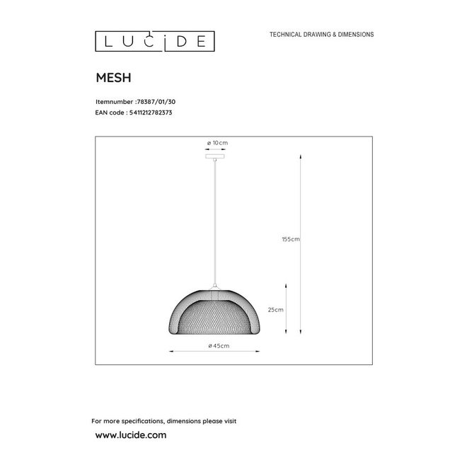 Lucide Mesh - Hanglamp Ø 46 cm 1xE27 Zwart