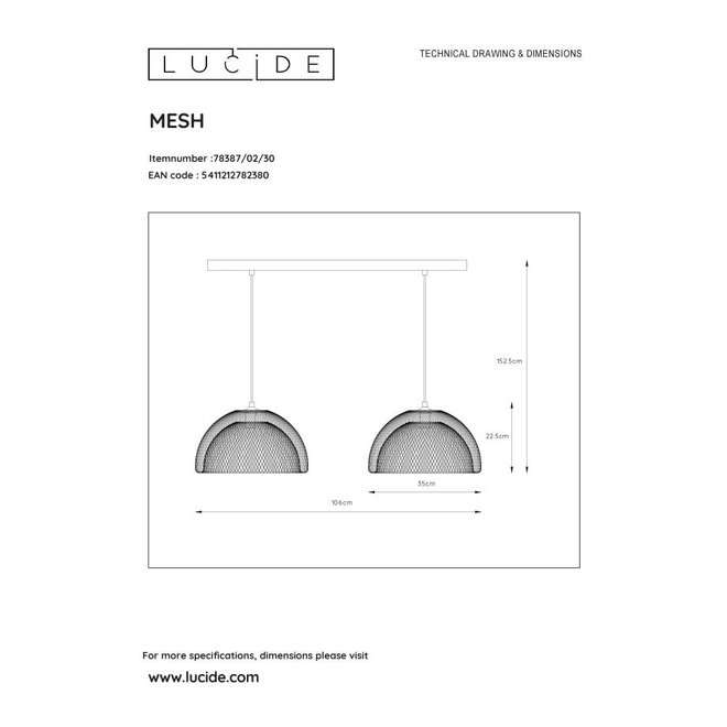 Lucide Mesh - Hanglamp 2xE27 Zwart