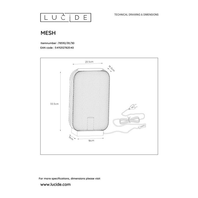 Lucide Mesh - Tafellamp 1xE27 Zwart