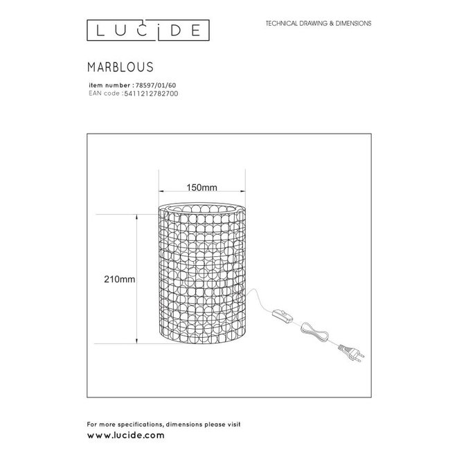 Lucide Extravaganza Marbelous - Tafellamp Ø 15 cm 1xE14 Transparant