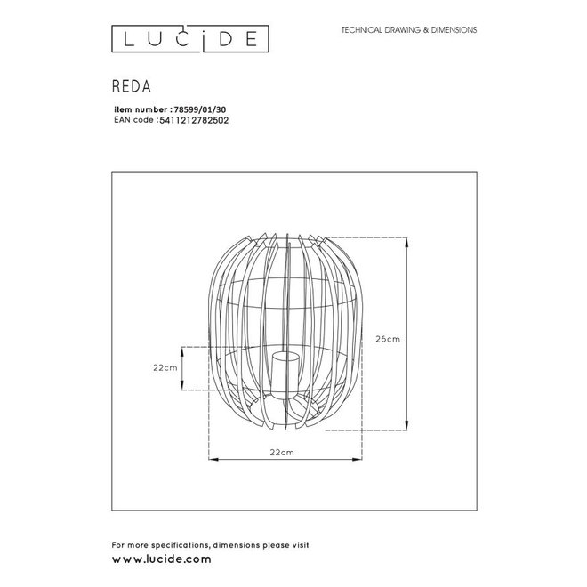 Lucide Reda - Tafellamp Ø 22 cm 1xE27 Zwart