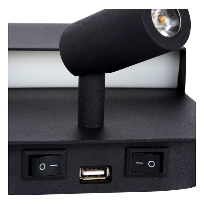 Lucide Boxer - Wandlamp LED 3000K Met USB oplaadpunt Zwart