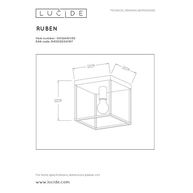 Lucide Ruben - Plafonnière 1xE27 Zwart