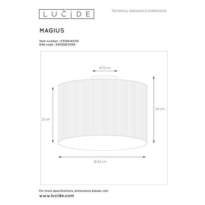 Lucide Magius - Plafonnière Ø 42 cm 1xE27 Licht hout