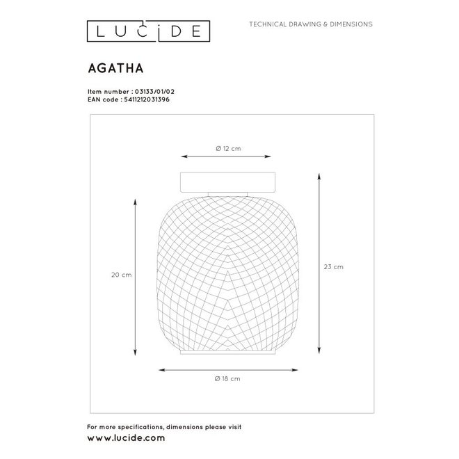 Lucide Agatha - Plafonnière Ø 18 cm 1xE27 Mat Goud / Messing