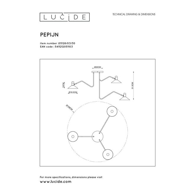 Lucide Pepijn - Plafonnière Ø 108 cm 3xE14 Zwart