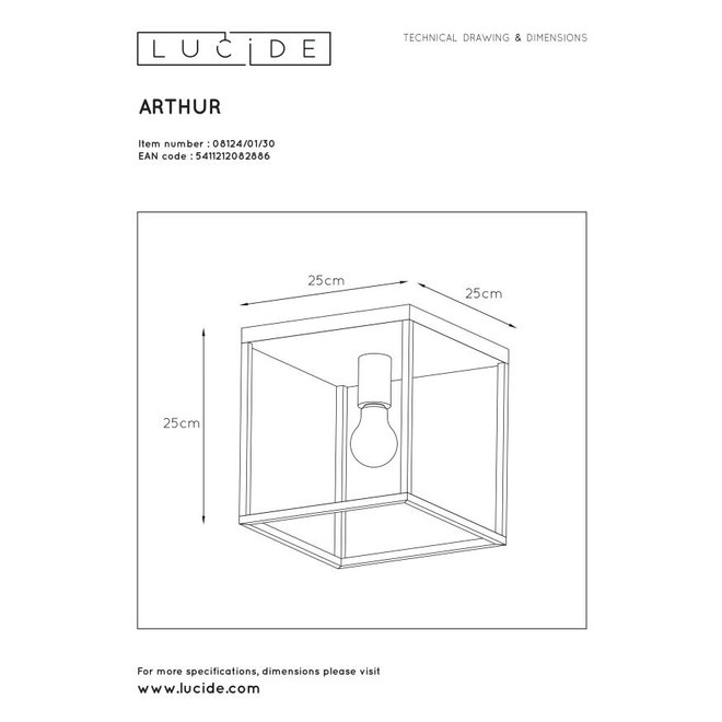 Lucide Arthur - Plafonnière 1xE27 Zwart