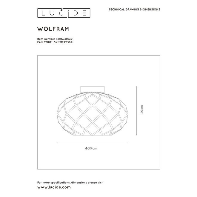 Lucide Wolfram - Plafonnière Ø 30 cm 1xE27 Zwart