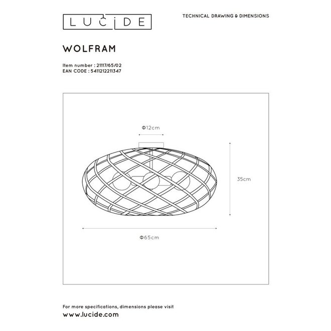 Lucide Wolfram - Plafonnière Ø 65 cm 3xE27 Mat Goud / Messing