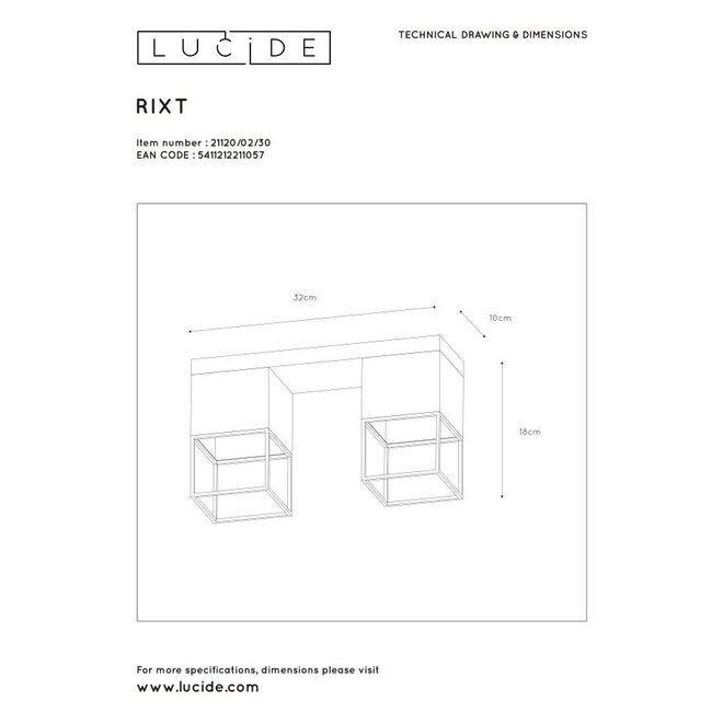 Lucide Rixt - Plafonnière 2xE27 Zwart