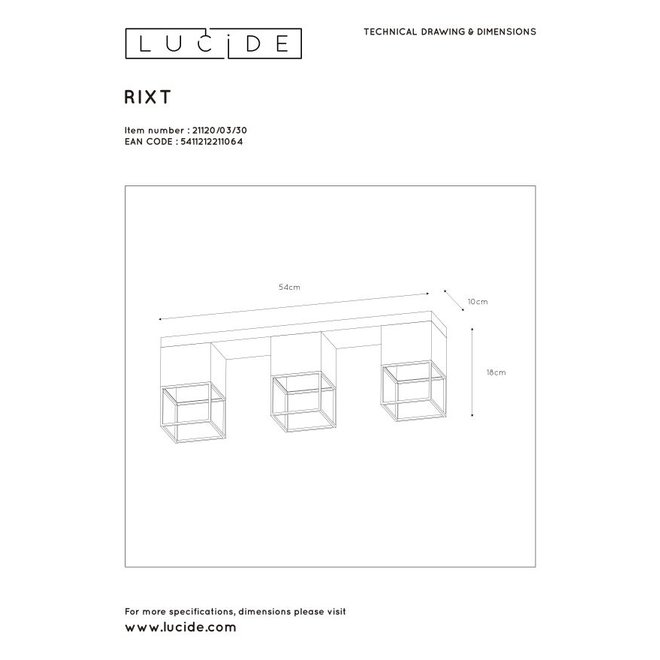 Lucide Rixt - Plafonnière 3xE27 Zwart