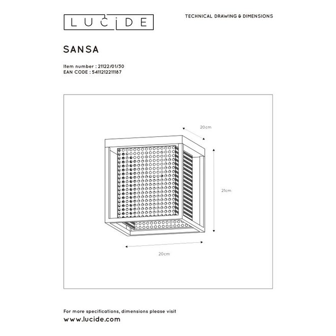 Lucide Sansa - Plafonnière 1xE27 Zwart