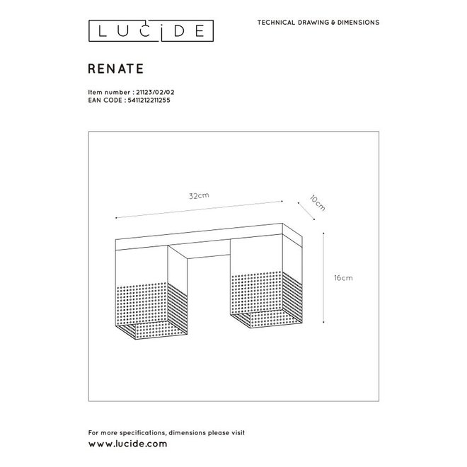 Lucide Renate - Plafonnière 2xE27 Zwart
