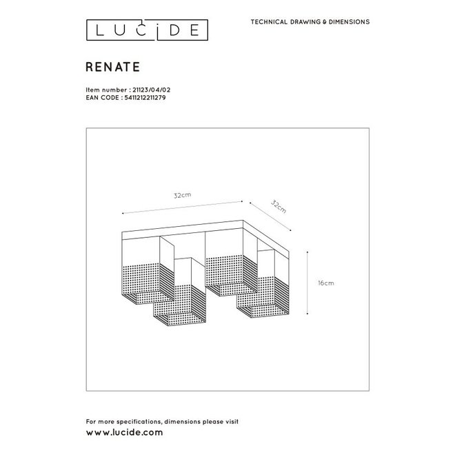 Lucide Renate - Plafonnière 4xE27 Zwart