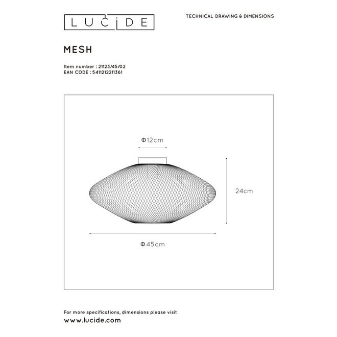 Lucide Mesh - Plafonnière Ø 45 cm 1xE27 Mat Goud / Messing