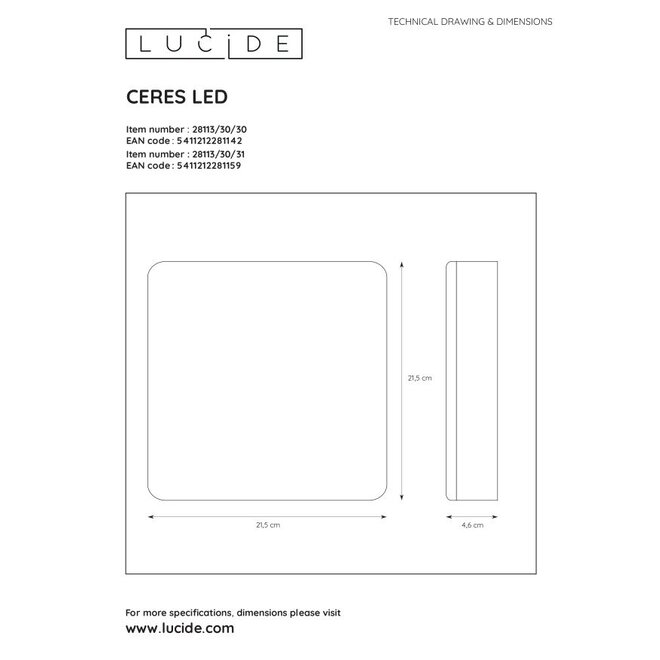 Lucide Ceres-led - Plafonnière Badkamer LED Dimb. 1x30W 3000K IP44 Zwart