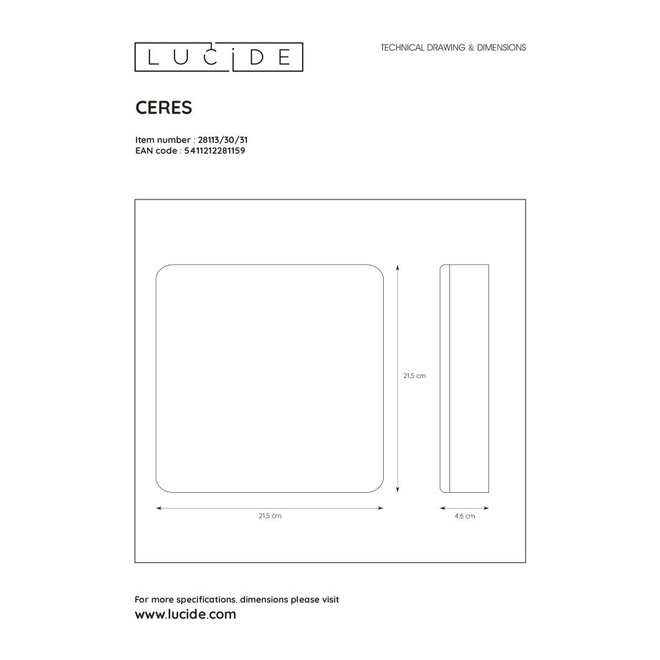 Lucide Ceres-led - Plafonnière Badkamer LED Dimb. 1x30W 3000K IP44 Wit