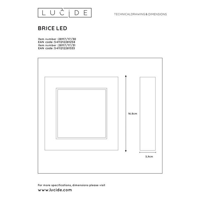 Lucide Brice-led - Plafonnière Badkamer LED Dimb. 1x15W 3000K IP44 Wit