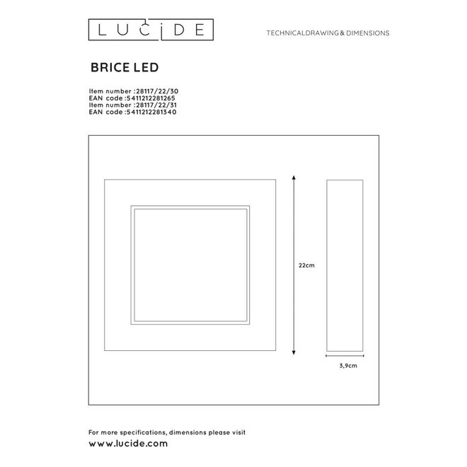 Lucide Brice-led - Plafonnière Badkamer LED Dimb. 1x22W 3000K IP44 Wit