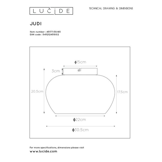 Lucide Judi - Plafonnière Ø 30,5 cm 1xE27 Fumé