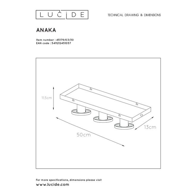 Lucide Anaka - Plafonnière 3xE27 Zwart