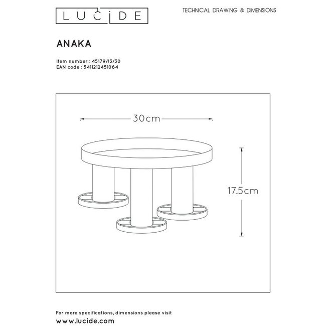 Lucide Anaka - Plafonnière Ø 30 cm 3xE27 Zwart