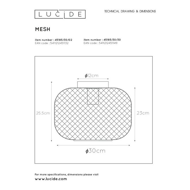 Lucide Mesh - Plafonnière Ø 30 cm 1xE27 Mat Goud / Messing