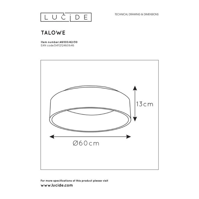 Lucide Talowe Led - Plafonnière Ø 60 cm LED Dimb. 1x42W 3000K Zwart