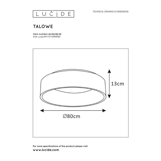 Lucide Talowe Led - Plafonnière Ø 80 cm LED Dimb. 1x80W 3000K Zwart