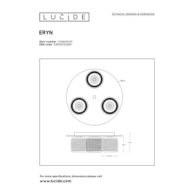 Lucide Eryn - Plafonnière Ø 38 cm 3xG9 Chroom