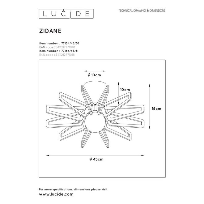 Lucide Zidane - Plafonnière Ø 45 cm 1xE27 Zwart
