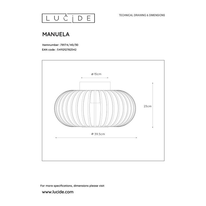Lucide Manuela - Plafonnière Ø 40 cm 1xE27 Zwart