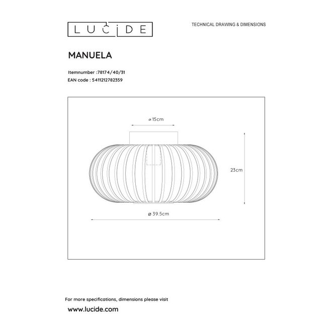 Lucide Manuela - Plafonnière Ø 40 cm 1xE27 Wit