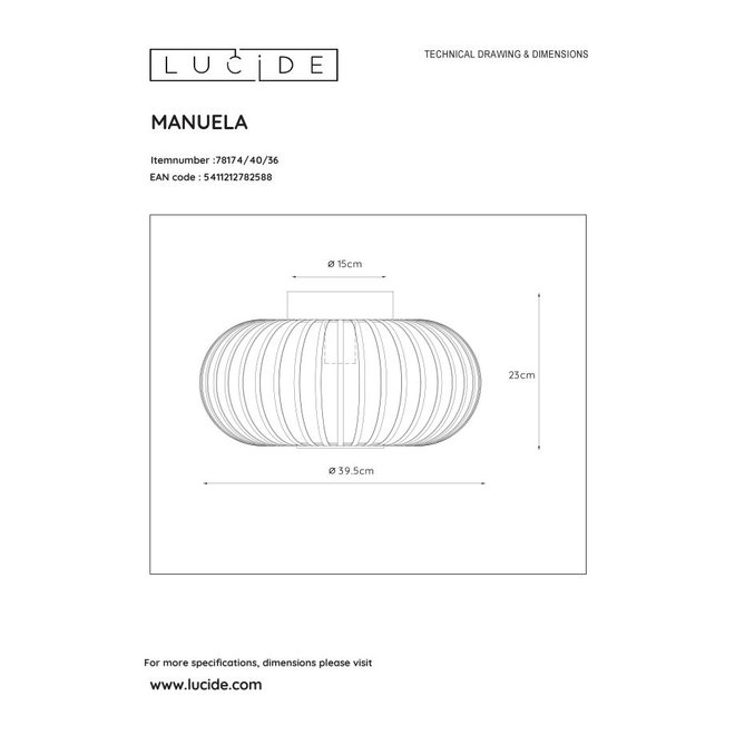 Lucide Manuela - Plafonnière Ø 40 cm 1xE27 Grijs