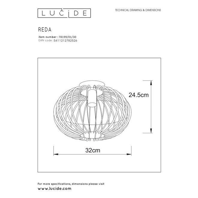 Lucide Reda - Plafonnière Ø 32 cm 1xE27 Zwart